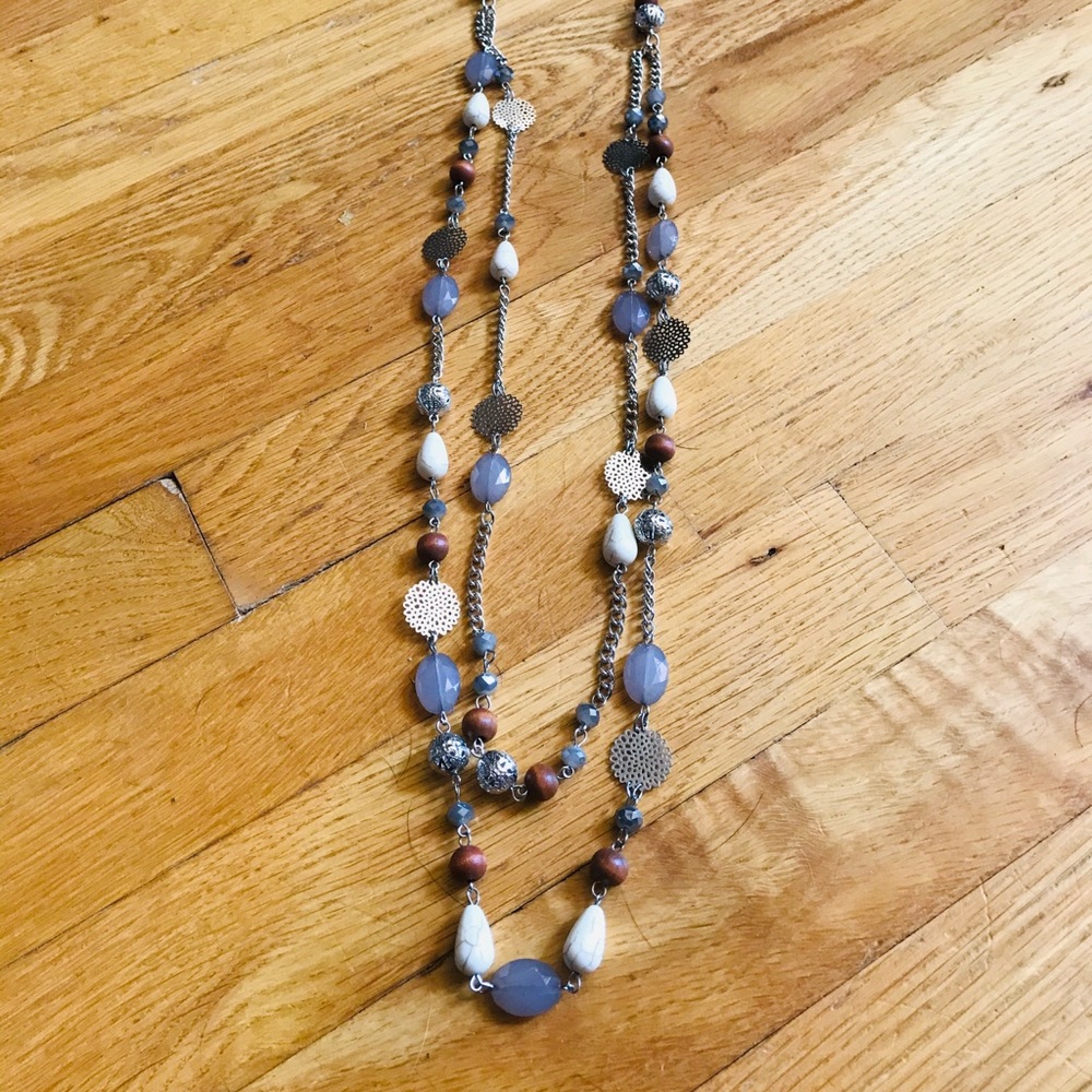 NWT layered stone/wood necklace